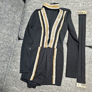 XS black gold v neck romper